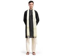 SKAVIJ Men’s Jacquard Silk Kurta Pajama with Dupatta | Traditional Ethnic Wear for Men | Festive Long Sleeve Kurta Set for Diwali, Wedding & Special Occasions Black_Large