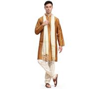 SKAVIJ Men’s Jacquard Silk Kurta Pajama with Dupatta | Traditional Ethnic Wear for Men | Festive Long Sleeve Kurta Set for Diwali, Wedding & Special Occasions Brown_Medium