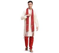 SKAVIJ Men’s Jacquard Silk Kurta Pajama with Dupatta | Traditional Ethnic Wear for Men | Festive Long Sleeve Kurta Set for Diwali, Wedding & Special Occasions Off White_Small