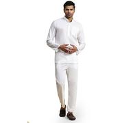 SKAVIJ Men's 2 Pieces Cotton Set Henley Shirt Long Sleeve and Casual Beach Pants Summer Yoga Outfits White_M