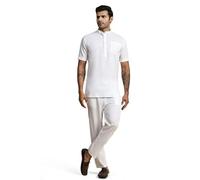 SKAVIJ Men's 2 Pieces Cotton Set Short Sleeve Henley Shirts Casual Beach Pants With Pockets Summer Yoga Outfits White_M