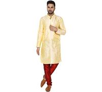 SKAVIJ Men's Art Silk Contrast Kurta Pyjama Set Woven Design 2-Piece Festive Ethnic Dress (KP044beige_Beige_S)