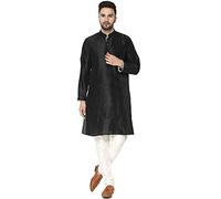 SKAVIJ Men's Art Silk Contrast Kurta Pyjama Set Woven Design 2-Piece Festive Ethnic Dress (KP044black_Black_S)