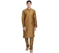 SKAVIJ Men's Art Silk Embroidered Kurta Pajama Set Floral Thread Work Festive Party Dress (KP072brown_Brown_S)