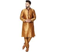 SKAVIJ Men's Art Silk Embroidered Kurta Pajama Set Woven Design Festive Party Dress (KP027brown_Brown_S)