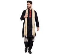 SKAVIJ Men's Art Silk Embroidered Kurta Pyjama Scarf Set Woven Design Festive Party Dress (KP032black_Black_S)