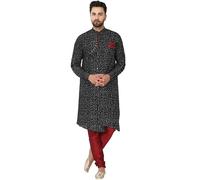 SKAVIJ Men's Art Silk Printed Kurta Pyjama Set Self Design 2-Piece Festive Party Ethnic Dress (KP059black_Black_S)