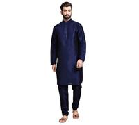 SKAVIJ Men's Art Silk Solid Kurta Pyjama Set Festive Woven Design 2-Piece Ethnic Dress (KP055blue_Blue_L)