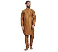 SKAVIJ Men's Art Silk Solid Kurta Pyjama Set Festive Woven Design 2-Piece Ethnic Dress (KP055brown_Brown_M)