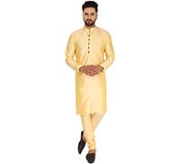 SKAVIJ Men's Art Silk Thread Work Kurta Pajama Set Woven Design Embroidered Festive Ethnic Dress (KP024beige_Beige_M)