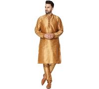 SKAVIJ Men's Art Silk Thread Work Kurta Pajama Set Woven Design Embroidered Festive Ethnic Dress (KP024brown_Brown_S)