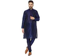 SKAVIJ Men's Art Silk Thread Work Kurta Pajama Set Woven Design Embroidered Festive Ethnic Dress (KP024blue_Blue_S)