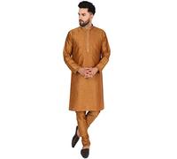 SKAVIJ Men's Art Silk Thread Work Kurta Set Woven Design Festive Embroidered Ethnic Dress (KP028brown_Brown_S)