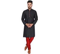 SKAVIJ Men's Art Silk Woven Design Kurta Pajama Set Festive Jacquard 2-Piece Ethnic Dress (KP041black_Black_S)