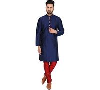 SKAVIJ Men's Art Silk Woven Design Kurta Pajama Set Festive Jacquard 2-Piece Ethnic Dress (KP041blue_Blue_XL)
