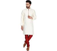 SKAVIJ Men's Art Silk Woven Design Kurta Pajama Set Festive Jacquard 2-Piece Ethnic Dress (KP041offwhite_Off White_M)