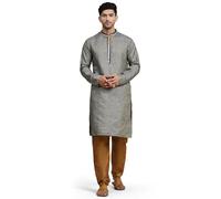 SKAVIJ Men's Brocade Silk Embroidered Kurta Pajama Set Thread Work Festive Party Ethnic Dress (KP057blue_Blue_L)