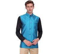 SKAVIJ Men's Casual Nehru Jacket Business Vests Lightweight Waistcoat Slim Fit Suit Vest (Turquoise, L)