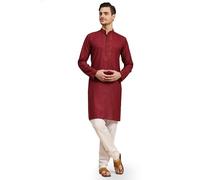 SKAVIJ Men's Cotton Blend Embroidered Kurta Pyjama Set Thread Work Woven Design Festive Ethnic Dress (KP136maroon_Maroon_XL)
