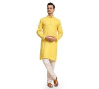 SKAVIJ Men's Cotton Blend Embroidered Kurta Pyjama Set Thread Work Woven Design Festive Ethnic Dress (KP136yellow_Yellow_M)