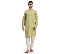 SKAVIJ Men's Cotton Blend Embroidered Kurta Pyjama Set Thread Work Woven Design Festive Ethnic Dress (KP136green_Green_L)