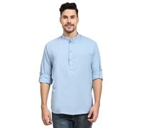 SKAVIJ Men's Cotton Kurta Long Sleeve Casual Henley Shirt (X-Large, Sky Blue)