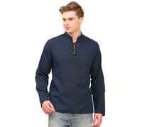 SKAVIJ Men's cotton Linen Solid Kurta Long Sleeves Straight Regular Casual Shirt (KS002blue_Blue_Small)