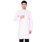 SKAVIJ Mens Cotton Long Sleeve Tunic Printed Kurta (Brown, Large)