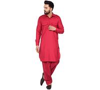 SKAVIJ Men's Cotton Pathani Kurta Pyjama Set Regular Long Sleeves 2-Piece Casual Dress (KP043red_Red_S)