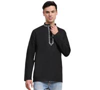 SKAVIJ Men's Cotton Short Kurta Shirt Round Neck Tunic Regular Fit (Large, Black)