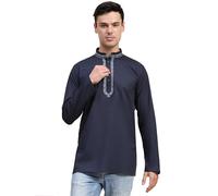 SKAVIJ Men's Cotton Short Kurta Shirt Round Neck Tunic Regular Fit (Small, Blue)