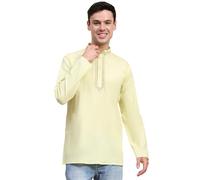 SKAVIJ Men's Cotton Short Kurta Shirt Round Neck Tunic Regular Fit (X-Large, Lemon)