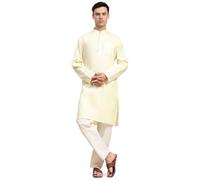 SKAVIJ Men's Cotton Solid Kurta Set Mandarin Collar Regular Fit Long Sleeves Ethnic Dress (KP115beige_Beige_S)