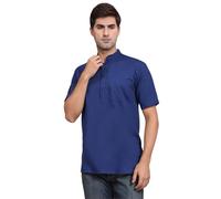 SKAVIJ Men's Cotton Tunic Casual Short Kurta Regular Fit Royal Blue_M