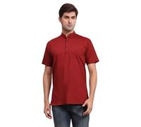 SKAVIJ Men's Cotton Tunic Casual Short Kurta Regular Fit (Small, Red)