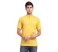 SKAVIJ Men's Cotton Tunic Casual Short Kurta Regular Fit (Small, Yellow)
