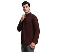 SKAVIJ Men's Cotton Tunic Long Sleeve Casual Short Kurta Brown_M