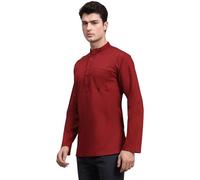 SKAVIJ Men's Cotton Tunic Long Sleeve Casual Short Kurta (Large, Red)