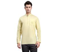 SKAVIJ Men's Cotton Tunic Long Sleeve Casual Short Kurta Lemon_M