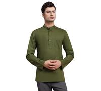 SKAVIJ Men's Cotton Tunic Long Sleeve Casual Short Kurta Olive Green_S