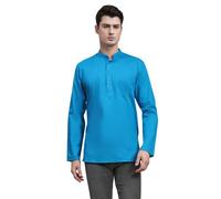 SKAVIJ Men's Cotton Tunic Long Sleeve Casual Short Kurta (Small, Turquoise)