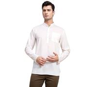 SKAVIJ Men's Cotton Tunic Long Sleeve Casual Short Kurta (X-Large, White)