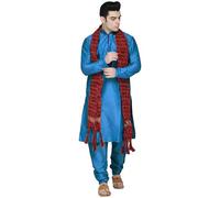 SKAVIJ Men's Dupion Silk Embroidered Kurta Set with Scarf Woven Design Thread Work 3-Piece Ethnic Dress (KP031turquoise_Turquoise_S)