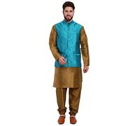 SKAVIJ Mens Embellished Ethnic Wear Nehru Jacket Floral Printed Formal Waistcoat Regular Fit (Medium,Turquoise)