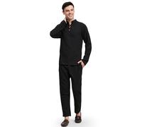 SKAVIJ Men's Handloom Cotton Solid Kurta Pajama Set Regular Fit Long Sleeves Casual Yoga Dress (KP122black_Black_XL)