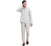 SKAVIJ Men's Handloom Cotton Solid Kurta Pajama Set Regular Fit Long Sleeves Casual Yoga Dress (KP122grey_Grey_XL)