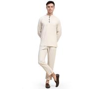SKAVIJ Men's Handloom Cotton Solid Kurta Pajama Set Regular Fit Long Sleeves Casual Yoga Dress (KP122offwhite_Off White_S)