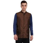 SKAVIJ Men's Indian Nehru Jacket Vest Casual Bandhgala Dress Slim Fit Formal Waistcoat (Brown, M)