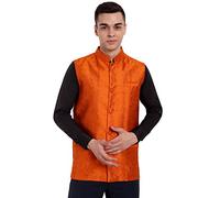 SKAVIJ Men's Indian Nehru Jacket Vest Casual Bandhgala Dress Slim Fit Formal Waistcoat (Gold, S)