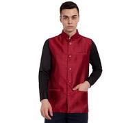 SKAVIJ Men's Indian Nehru Jacket Vest Casual Bandhgala Dress Slim Fit Formal Waistcoat (Red, M)